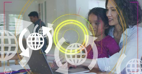 Mother and Daughter Connecting Globally with Technology