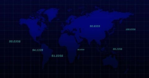 Futuristic Global Map with Floating Numeric Data Points