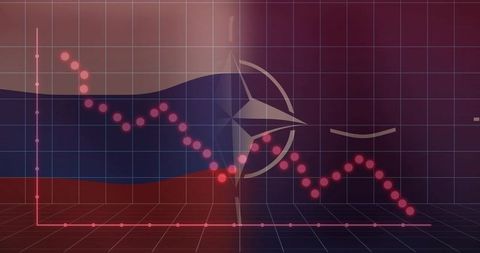 Geopolitical trends overlay on nato emblem illustration