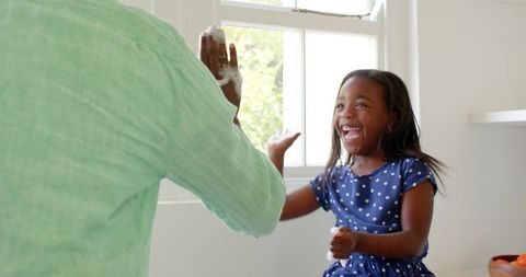 Father Daughter Bonding While Learning Hygiene with Soap