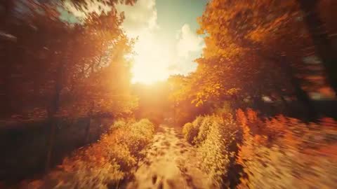 Autumn Forest Trail Leading to Sunlit Clearing