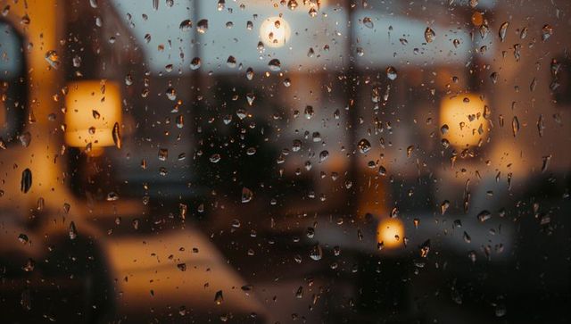 Cozy Lounge Scene Through Rainy Window