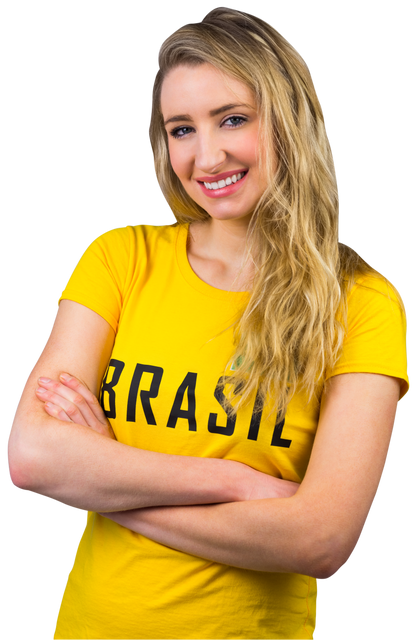 Smiling Female Football Fan in Transparent Background with Brasil T-Shirt - Download Free Stock Videos Pikwizard.com