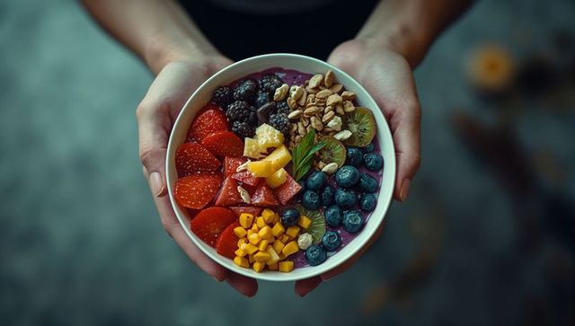Colorful Smoothie Bowl with Fresh Berries and Nuts