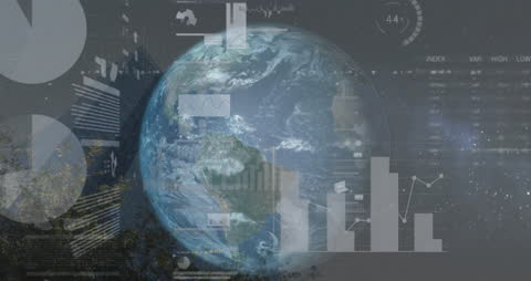Global Business Digital Interface with Earth and Data Graphs