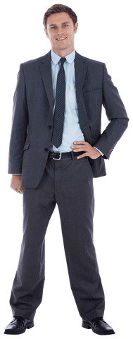 Smiling Businessman in Gray Suit on Transparent Background
