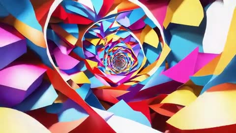 Vibrant Abstract Geometric Spiral Tunnel with Dynamic Ribbons