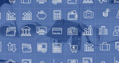 Blue Graphic of Business Icons on Transparent Grid - Download Free Stock Images Pikwizard.com