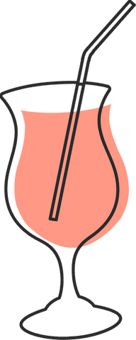 Minimalist tulip glass with pink drink and straw on transparent background