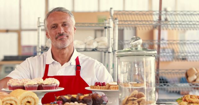 Bakery Shop Owner Displaying Fresh Baked Goods with Pride - Download Free Stock Images Pikwizard.com