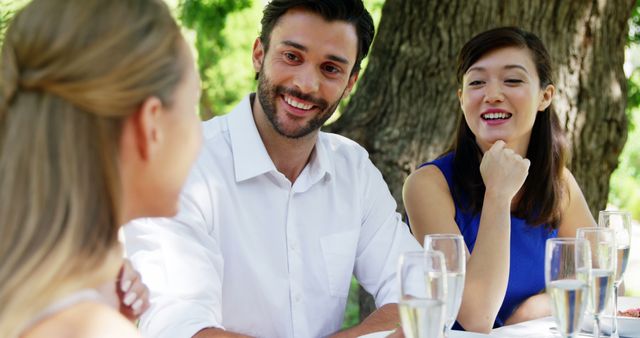 Friends Enjoying Outdoor Brunch in Sunny Weather - Download Free Stock Images Pikwizard.com