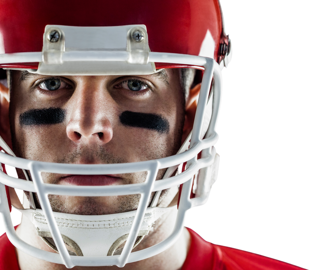 American Football Player in Red Helmet Looking Directly at Camera on Transparent Background - Download Free Stock Videos Pikwizard.com