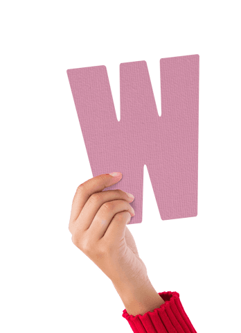 Hand Holding Pink W Letter on Transparent Background