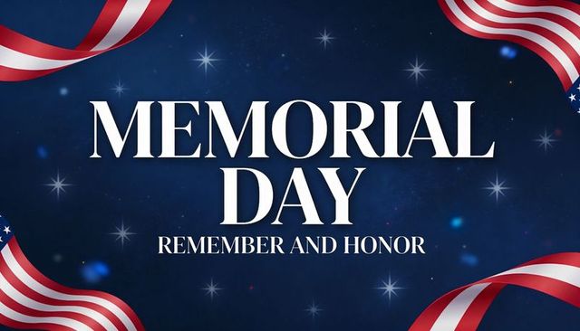 Memorial day honor and remembrance banner with american flag ribbons and stars