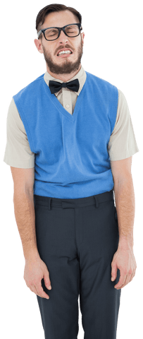 transparent nerdy hipster making silly face in blue vest with bow tie - Download Free Stock Videos Pikwizard.com