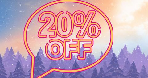 20% off text over winter forest background promoting seasonal sale