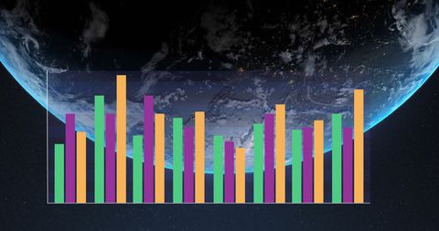 Colorful bar chart overlaying earth from space background