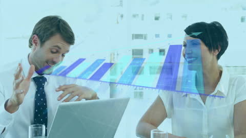 Businesspeople Analyzing Statistical Data with Holographic Graph