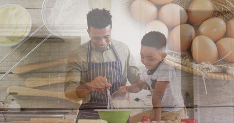 Father and Son Baking Together in Comforting Home Space