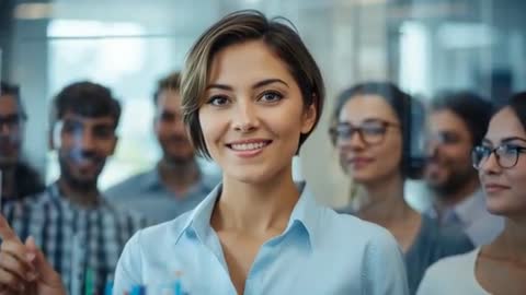 Confident Team Member Explaining Data Trends During Office Presentation