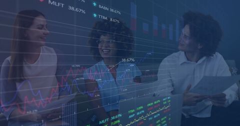 Financial Data Visualization with Diverse Business Team in Office