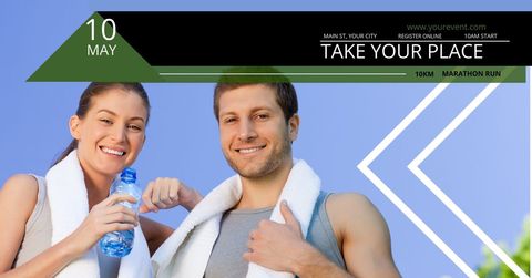 Happy Pair Preparing for Marathon Event 10k Run Promotion