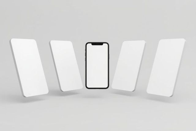 Floating smartphone with blank panels in minimalist studio mockup