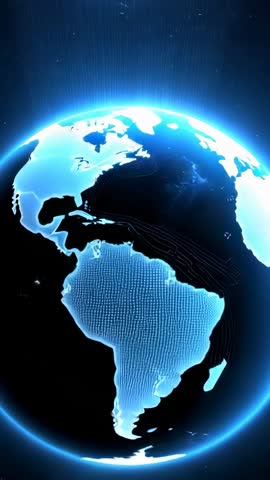 Vertical Cyber Padlock Rising to Reveal Neon Earth with Circuit Grid Futuristic Security Animation