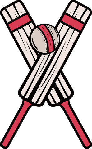 Crossed cricket bats with ball on transparent background