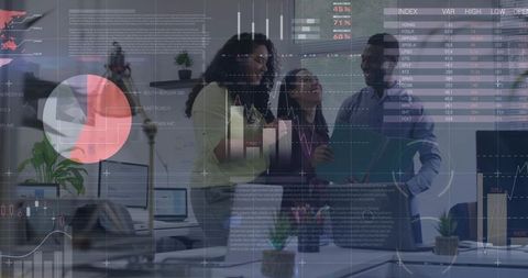 Diverse Team Working with Data Analytics in Modern Office