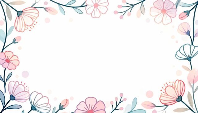 Pastel floral border with central white space for invitations, cards, wedding stationery
