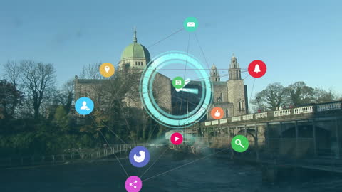 Animated Network Connections Overlay on Historic Cityscape