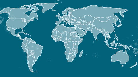 Digital Icons Over World Map on Blue Background