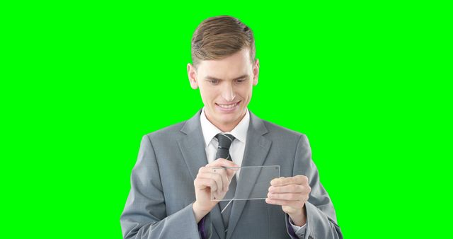 Professional Man Using Transparent Tablet in Office - Download Free Stock Images Pikwizard.com