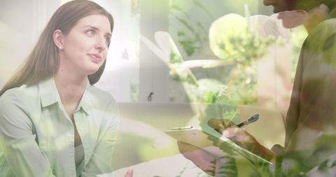 Woman in Therapy Session with Nature Overlay