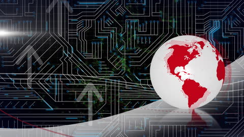 Digital Global Communication Concept with Circuit and Arrows