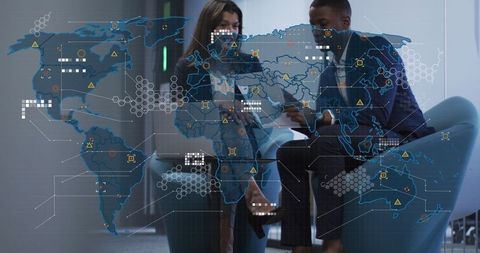 Diverse Business Team Analyzing Global Digital Data Representation