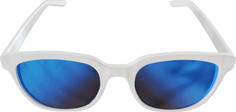 Trendy white frame sunglasses with blue lenses transparent background