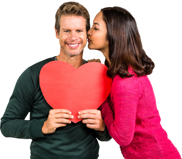 Woman Kissing Boyfriend Holding Red Heart Showing Transparent Background Symbolic Love - Download Free Stock Videos Pikwizard.com