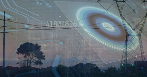 Electric Technology and Circuitry Overlaid on Transmission Towers