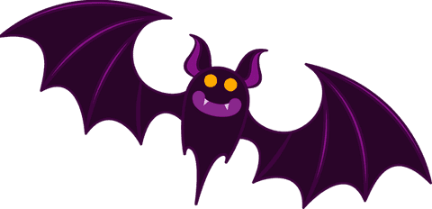 Whimsical dark bat with magenta wings on transparent background