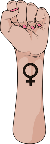 Clenched female fist with symbol on transparent background