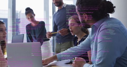 Developers engaging in team code review discussion