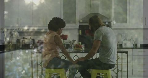 Couple in Modern Kitchen Sharing Coffee and Connection