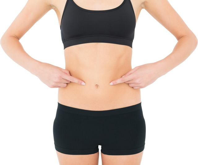 Fit Young Woman Pointing at Stomach, Transparent Background - Download Free Stock Videos Pikwizard.com