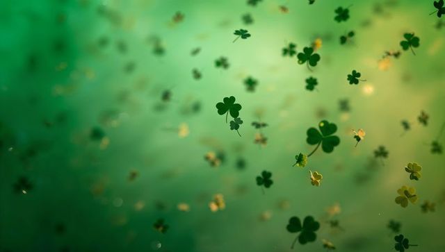 Ethereal Floating Shamrocks over Soft Emerald Bokeh and Golden Light