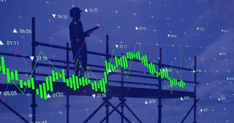 Digital Finance Overlaying Construction Worker on Scaffolding