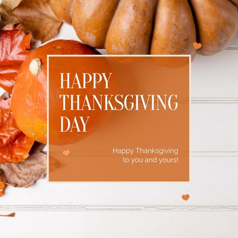 Thanksgiving Greeting Card with Pumpkins and Autumn Leaves