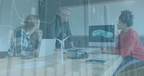 Diverse Team Analyzing Financial Data and Innovative Technology