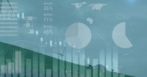 wind turbines overlayed with dynamic financial charts - Download Free Stock Images Pikwizard.com